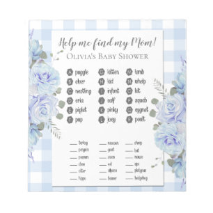 Baby Showspiele Meine Mama Blue Rose Gingham Notizblock
