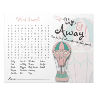 Baby Showspiele, Word Search, Hot Air Ballon Notizblock