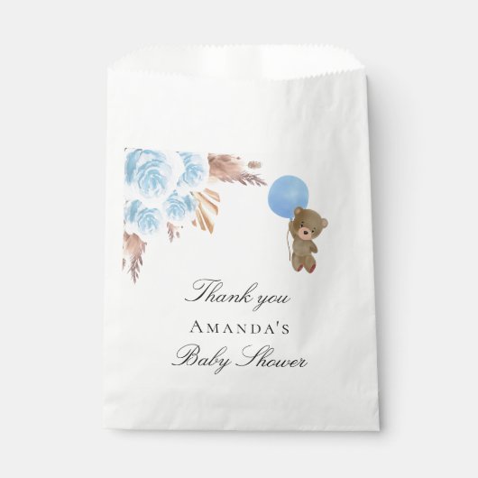 Baby Showteddy Bär Blue Pampas Gras Junge Geschenktütchen (Vorderseite)