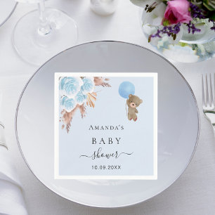 Baby Showteddy Bär Pampas Gras Blau Junge Serviette