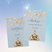 Baby Showteddy Bärenjunge Sterne Zelt blau Dankeskarte