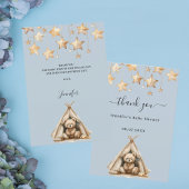 Baby Showteddy Bärenjunge Sterne Zelt blau Dankeskarte