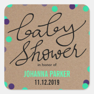 Baby Showtypografie Bright Confetti Kraft Paper Quadratischer Aufkleber