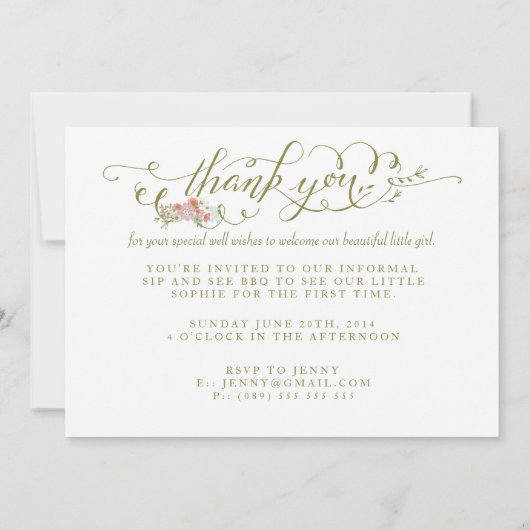 Baby Sip & See Vielen Dank für die Geburtserklärun Einladung (Rückseite)