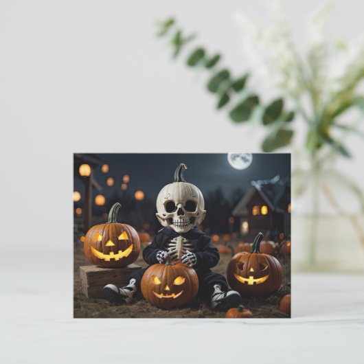 Baby Skeleton in Pumpkin Patch Postkarte (Stehend Vorderseite)