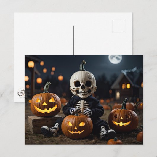 Baby Skeleton in Pumpkin Patch Postkarte (Vorne/Hinten)