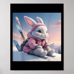 Baby Ski Hase im Schnee Winter Motiv Ski Kaninchen Poster