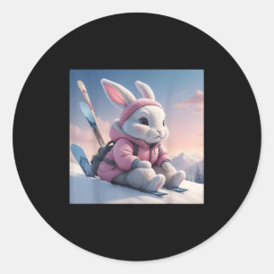 Baby Ski Hase im Schnee Winter Motiv Ski Kaninchen Runder Aufkleber