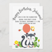 Baby Skunk, Butterfly & Blume Geburtstag Einladung (Vorne/Hinten)