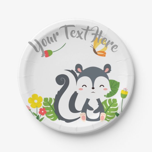 Baby Skunk, Butterfly & Blume Pappteller (Vorderseite)