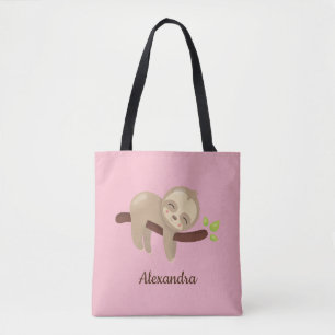 Baby Sloth auf Branch Süße Tier Illustration Pink Tasche