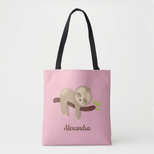 Baby Sloth auf Branch Süße Tier Illustration Pink Tasche (Vorderseite)