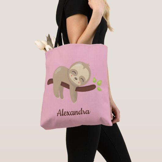 Baby Sloth auf Branch Süße Tier Illustration Pink Tasche (Von Nahem)