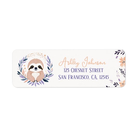 Baby Sloth Boho Floral Design - Rücksendeadresse (Vorne)