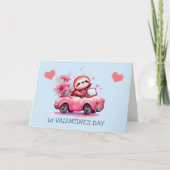 Baby Sloth Car Erster Valentinstag Feiertagskarte (Vorderseite)