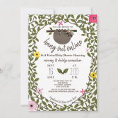 Baby Sloth Floral Virtual Online Girl Baby Dusche Einladung (Vorderseite)