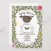 Baby Sloth Girl Babydusche Grüne Einladung (Vorne/Hinten)