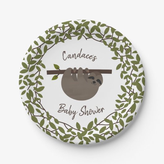 Baby Sloth Greenery Baby Shower Pappteller (Vorderseite)
