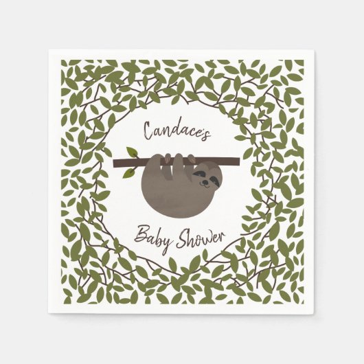 Baby Sloth Greenery Baby Shower Serviette (Vorderseite)