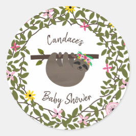 Baby Sloth Greenery Floral Baby Shower Runder Aufkleber