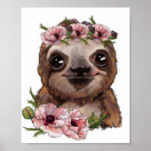 Baby Sloth Rose Animal Poster | Wall Print (Vorne)