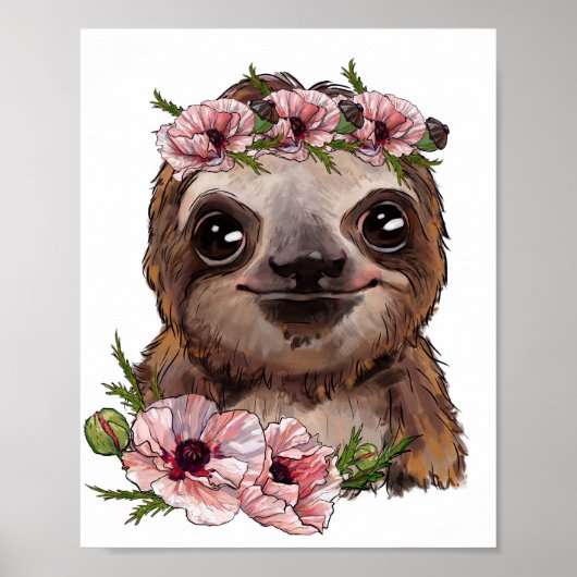 Baby Sloth Rose Animal Poster | Wall Print (Vorne)