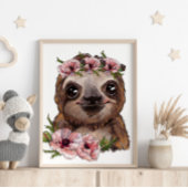 Baby Sloth Rose Animal Poster | Wall Print