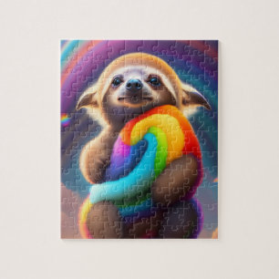 Baby Sloth Wasserfarbe mit Regenbogenfarben Puzzle