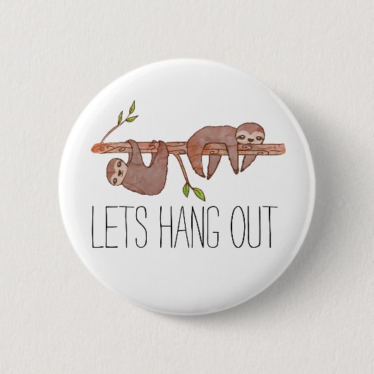 Baby Sloths am Baummuster hängen Button (Vorderseite)