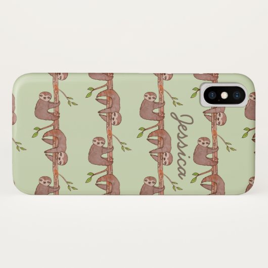 Baby Sloths am Baummuster hängen Case-Mate iPhone Hülle (Rückseite (Horizontal))