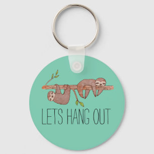 Baby Sloths am Baummuster hängen Schlüsselanhänger