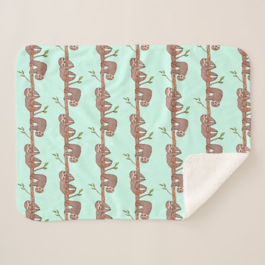 Baby Sloths am Baummuster hängen Sherpadecke (Vorderseite (Horizontal))