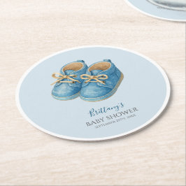 Baby Sneakers Sports Baby Shower  Runder Pappuntersetzer