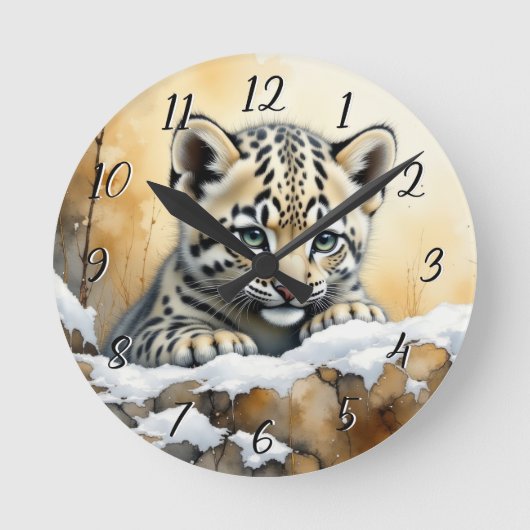 Baby Snow Leopard Runde Wanduhr (Vorderseite)