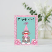 Baby Sock Affe Cupcake Danke Notiz Einladung (Stehend Vorderseite)