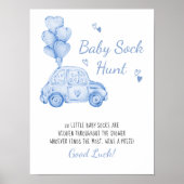 Baby Sock Hunt Blue Car Balloons Baby Showspiel Poster (Vorne)