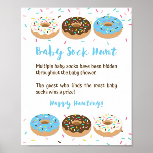 Baby Sock Hunt Blue Donut Sprinkle Spielzeichen Poster (Vorne)
