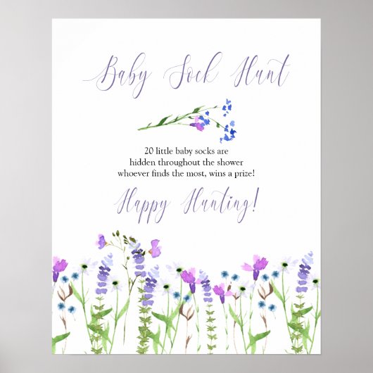 Baby Sock Hunt Lila Wildblume Baby Showspiel Poster (Vorne)