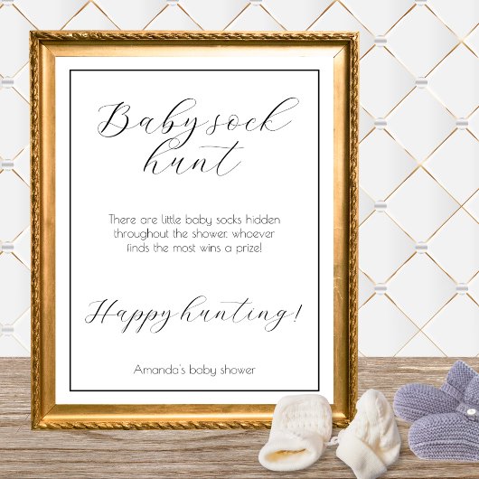 Baby Sock Hunt Minimalistisch Baby Showspiel Poster