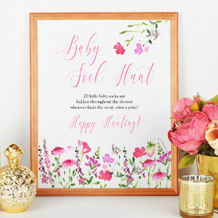 Baby Sock Hunt Pink Wildblume Baby Showspiel Poster