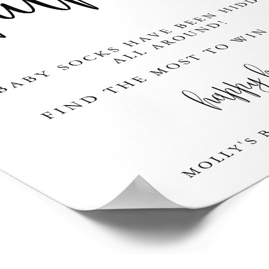 Baby Sock Hunt Shower Game Minimalistisch Calligra Poster (Ecke)