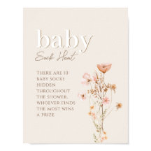 Baby Sock Hunt Zeichen für Wildblume Babydusche