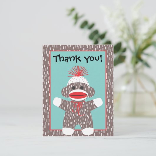 Baby-Socken-Affe danken Ihnen Dankeskarte (Stehend Vorderseite)