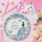 Baby Soft Blue Floral Butterfells Silver Princess Pappteller (Party)