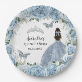 Baby Soft Blue Floral Butterfells Silver Princess Pappteller (Vorderseite)