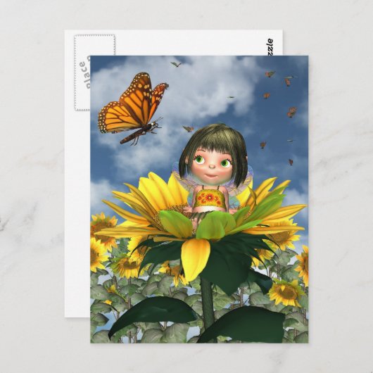 Baby Sonnenblumenmühle mit Sommeruntergang Postkarte (Vorne/Hinten)