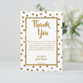Baby Sprinkbaby Dusche golden Dankeskarte (Stehend Vorderseite)