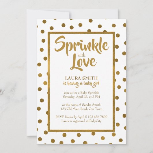 Baby Sprinkbaby Dusche Goldene Einladung (Vorderseite)