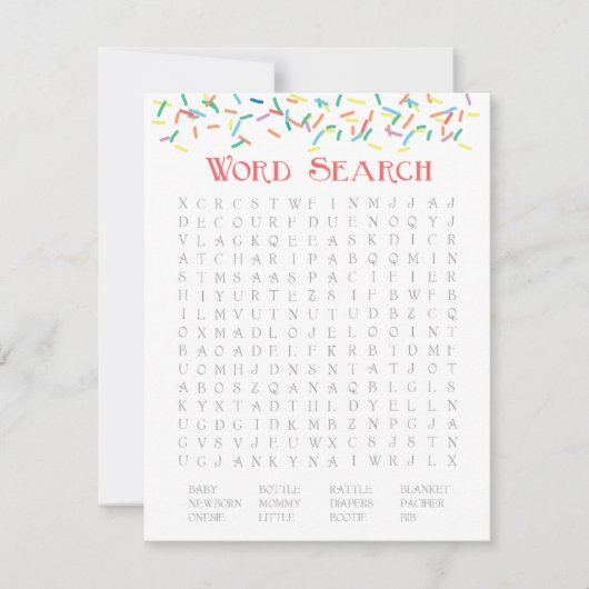 Baby Sprinkle 2-in-1 Game - Word Search & Animals Einladung (Vorderseite)