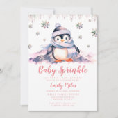 Baby Sprinkle, Baby Dusche Pink Pinguin Einladung (Vorderseite)